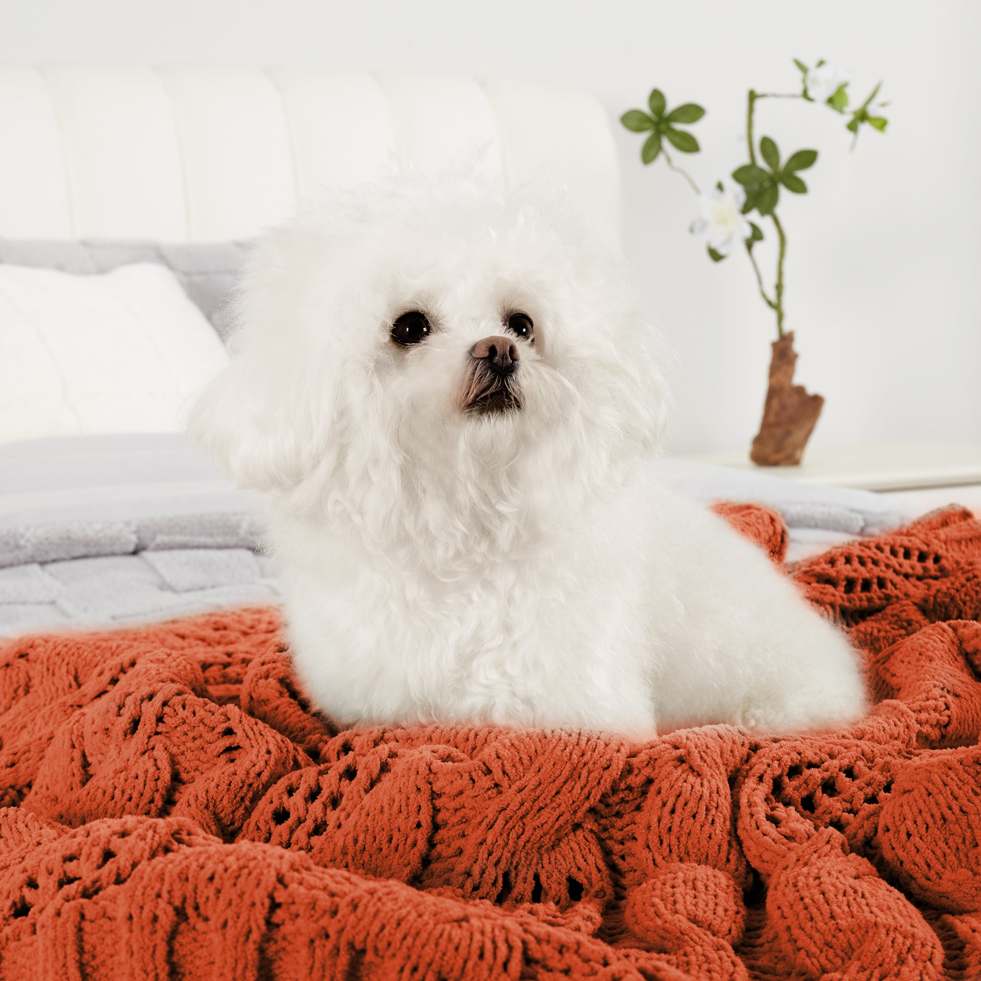 Cable Knitted Throw Blanket - Cable Orange