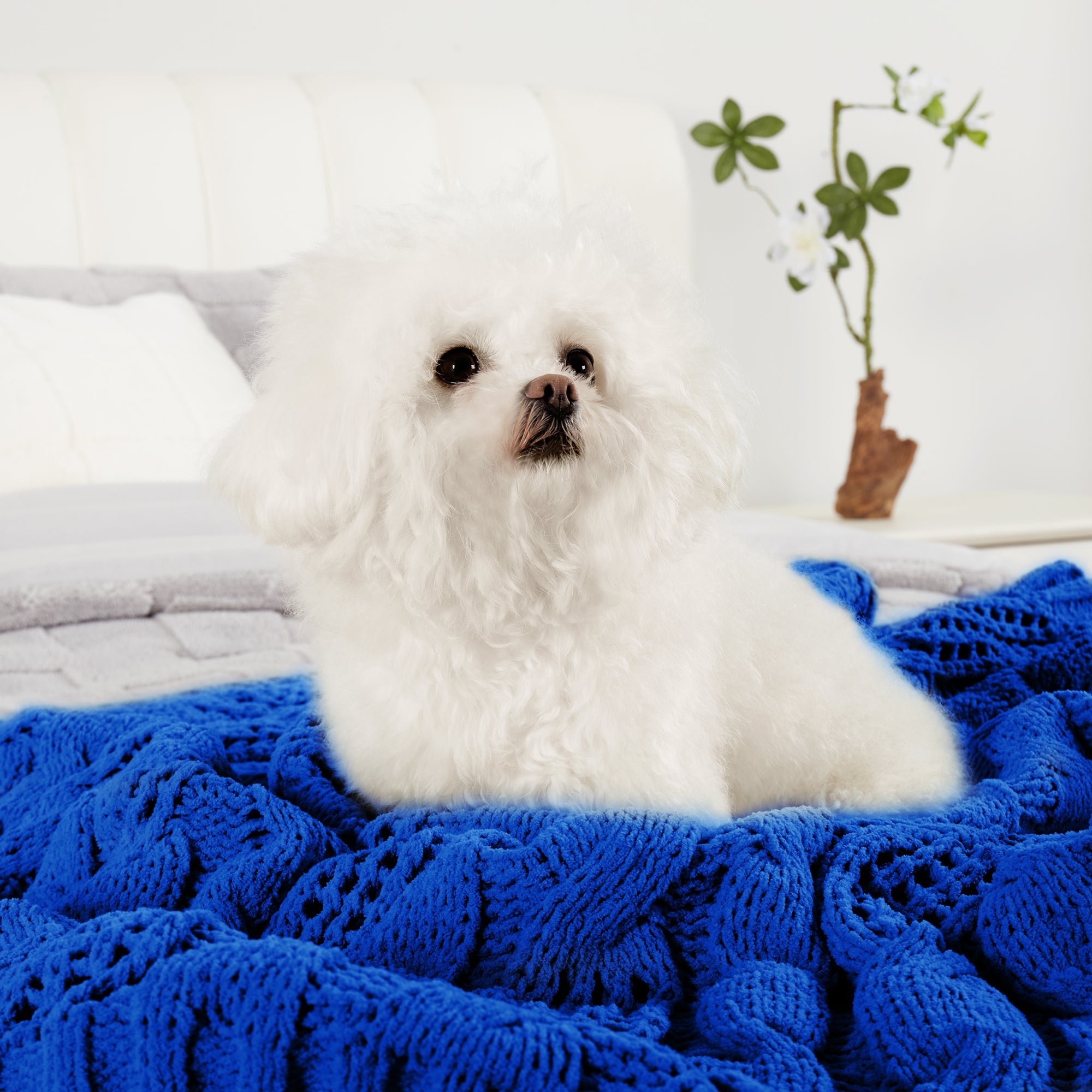 Cable Knitted Throw Blanket-Blue