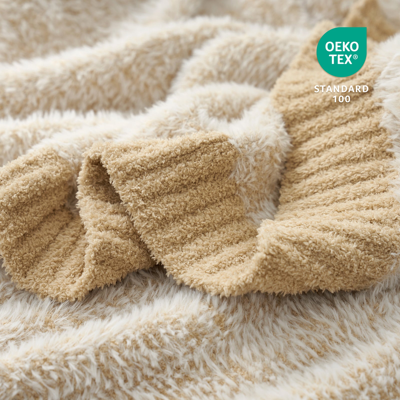 Amélie Home Super Soft Faux Fur Feather Yarn Throw Blankets-Heather Beige