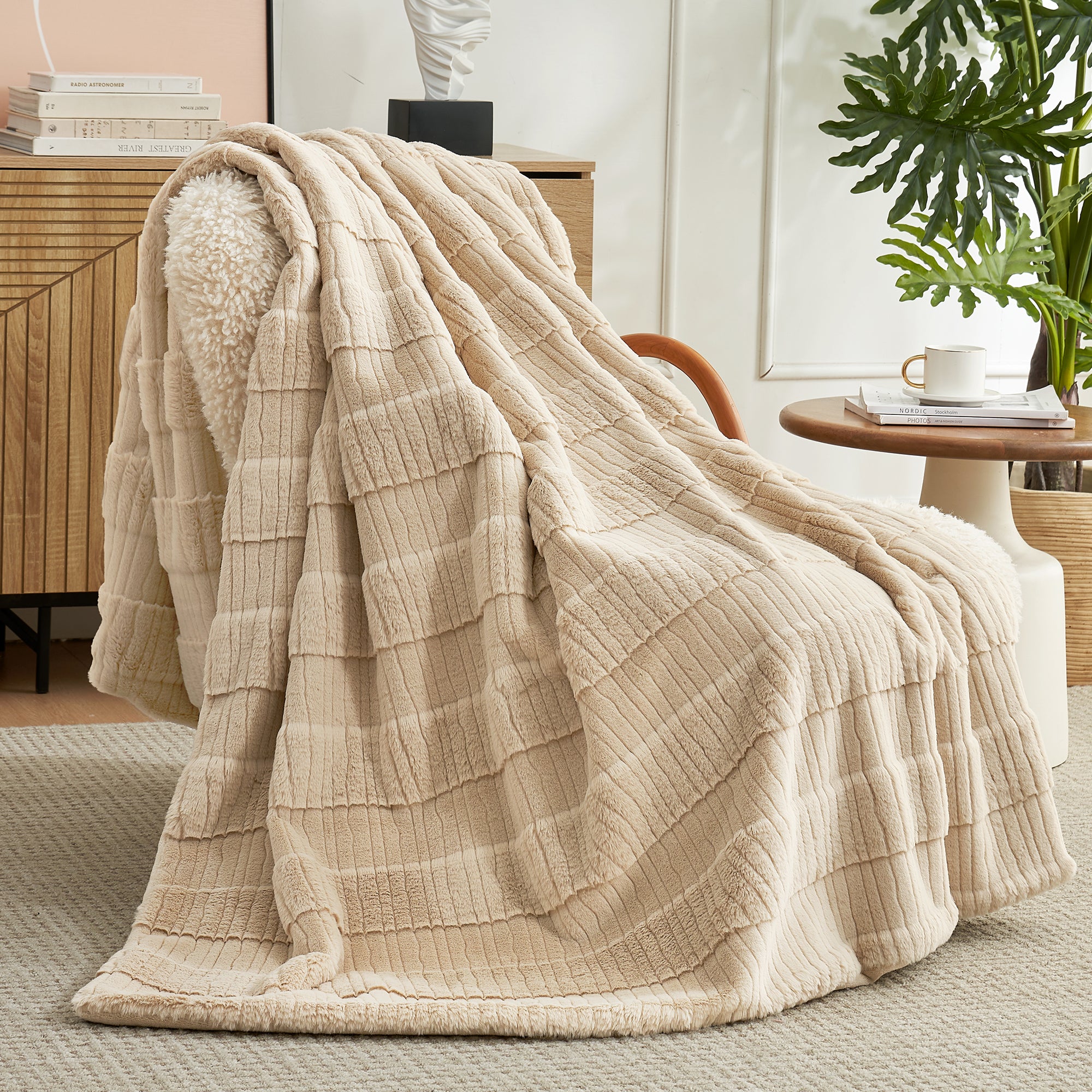 Sculpted Stripe Faux Fur Throw Blanket - Irovy