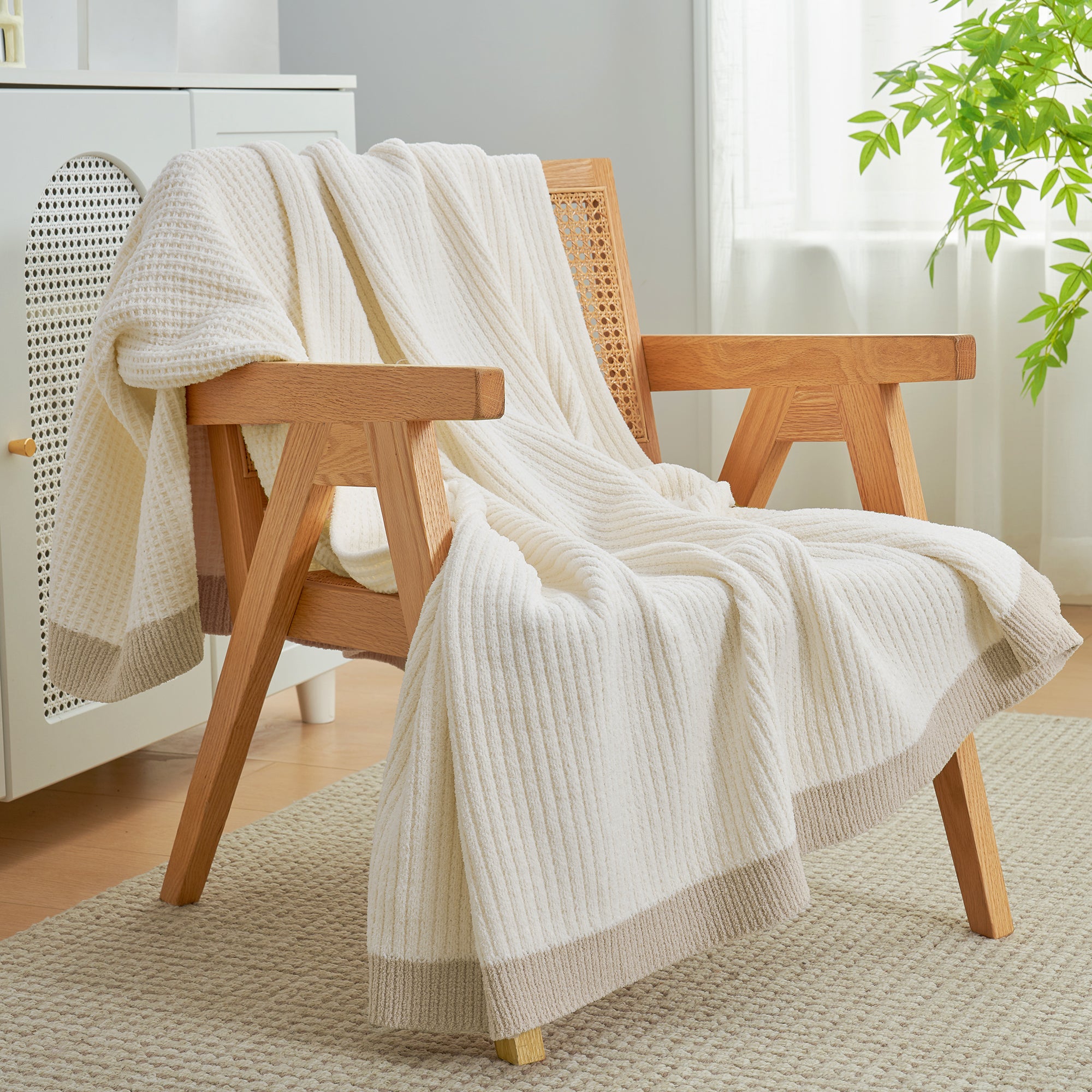 Chenille Waffle Throw Blanket-Ivory