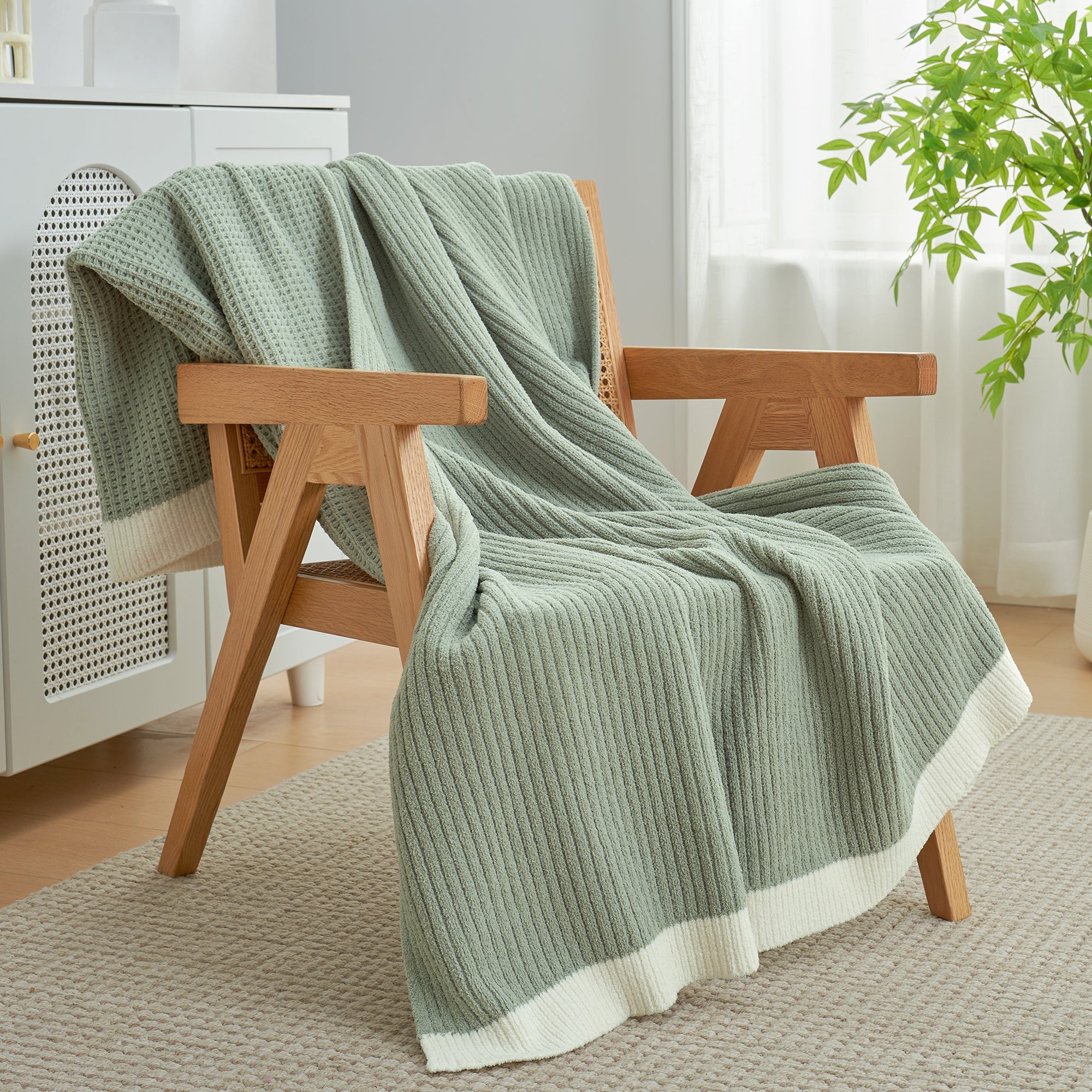 Chenille Waffle Throw Blanket-Sage Green