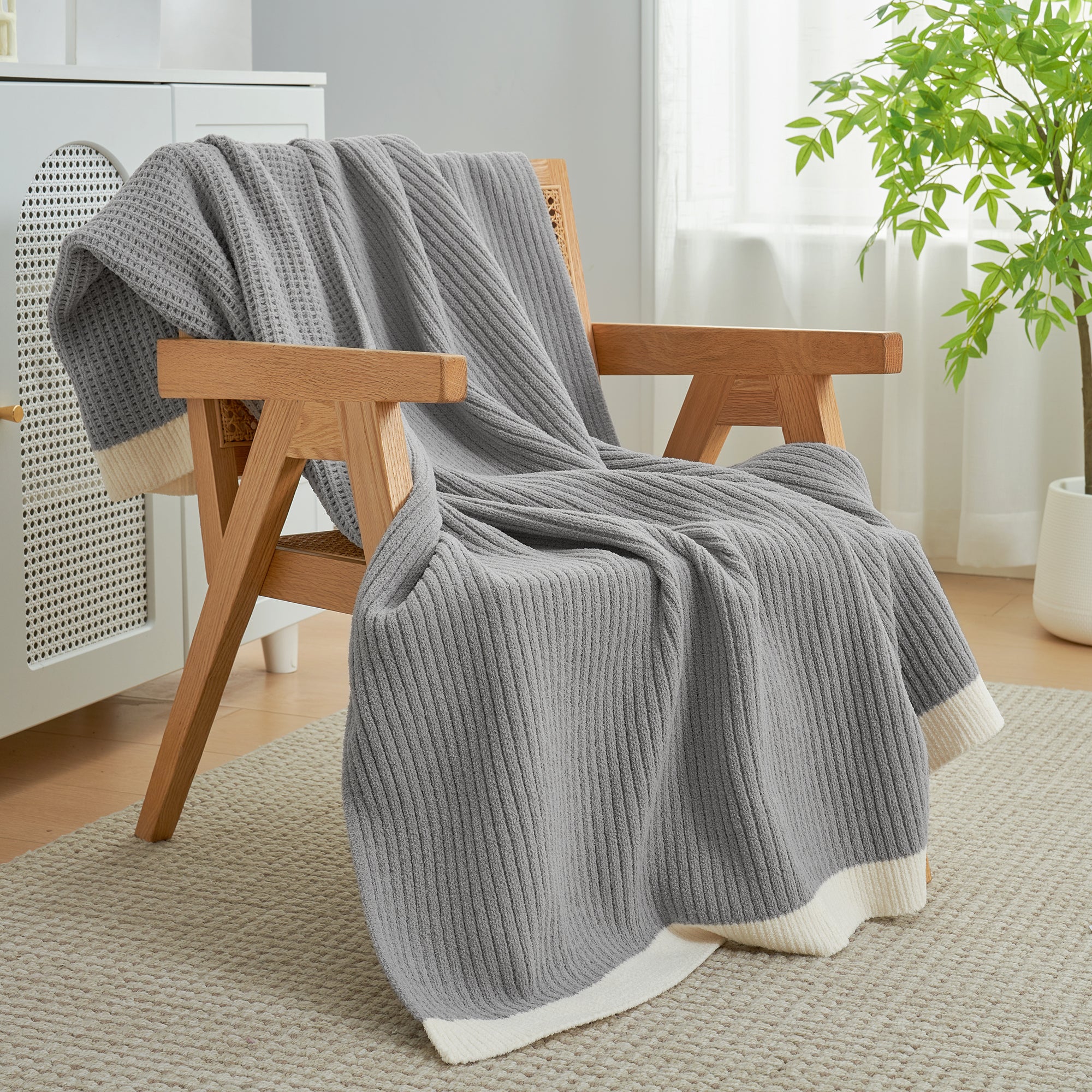 Chenille Waffle Throw Blanket-Grey