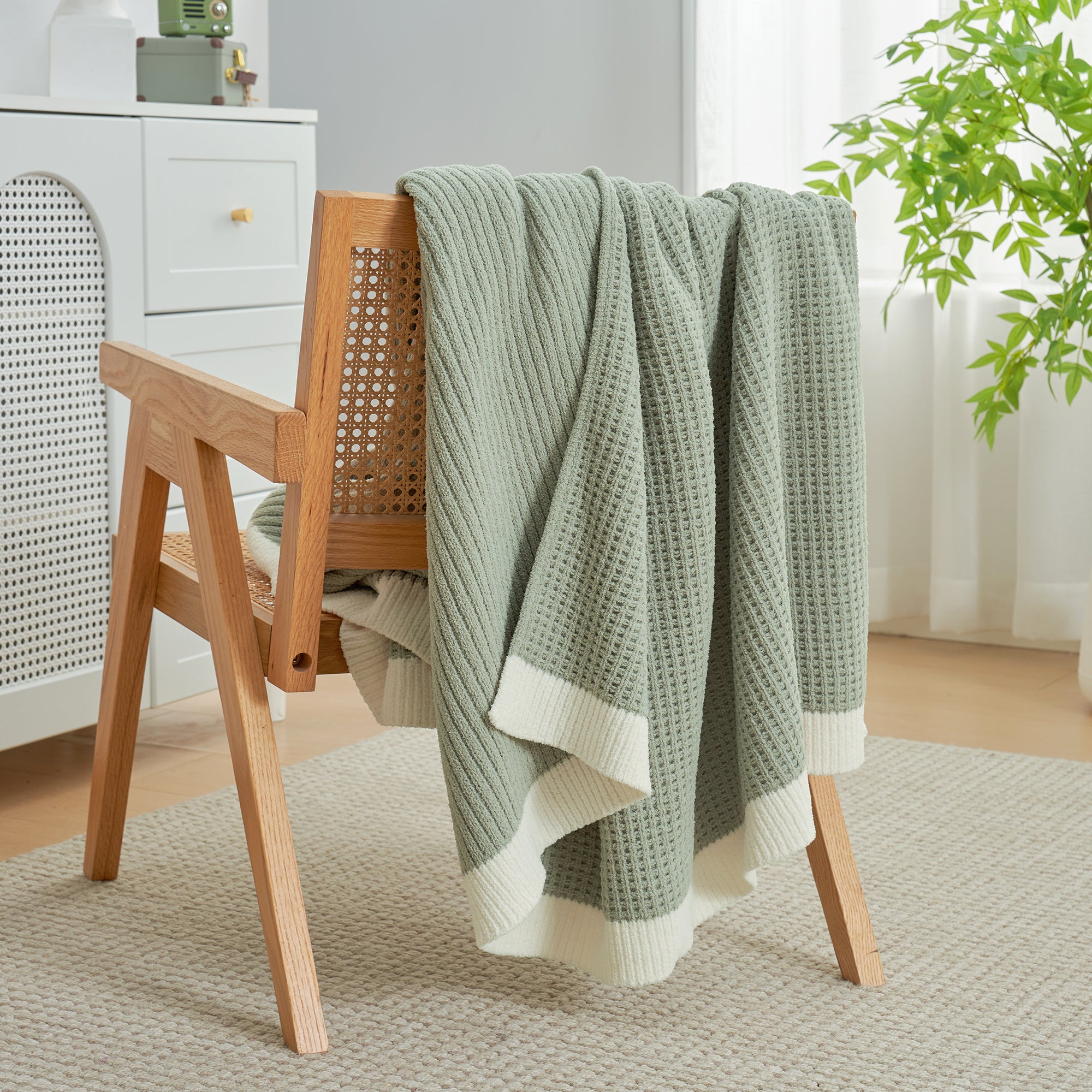 Chenille Waffle Throw Blanket-Sage Green