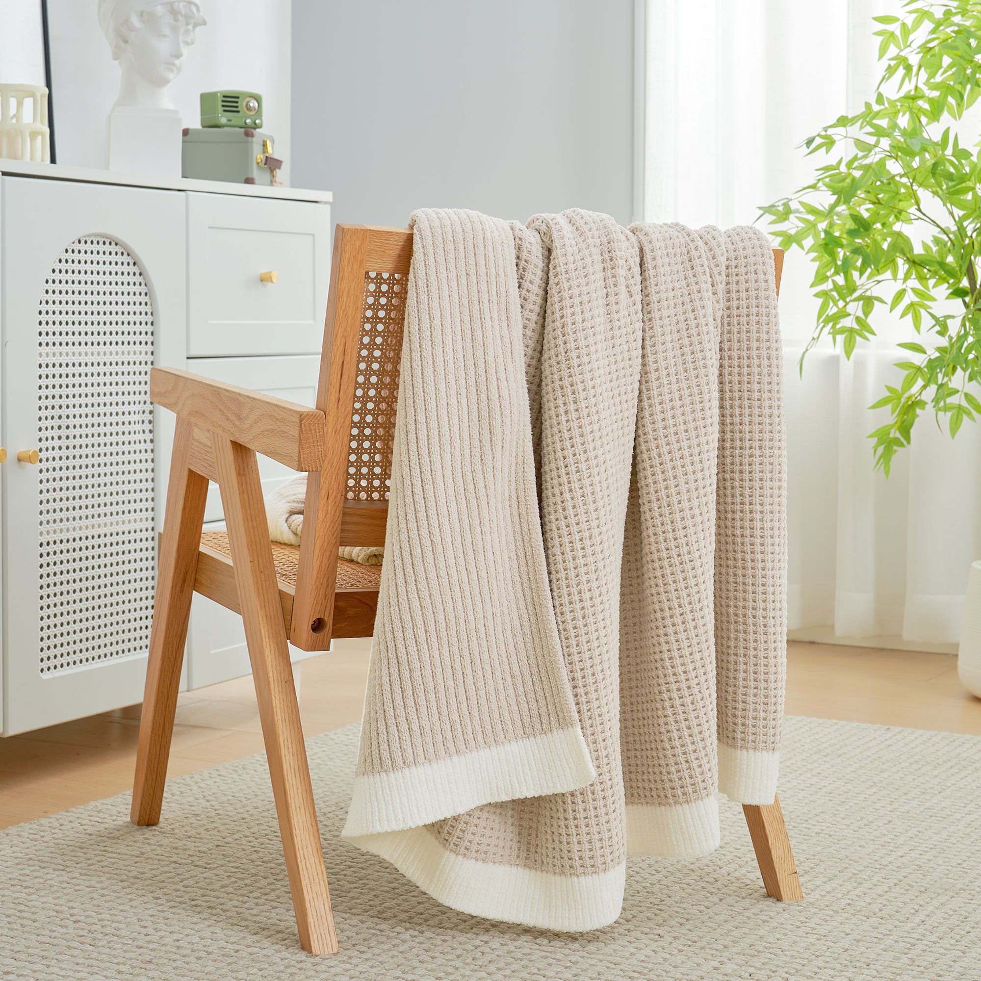 Chenille Waffle Throw Blanket-Beige