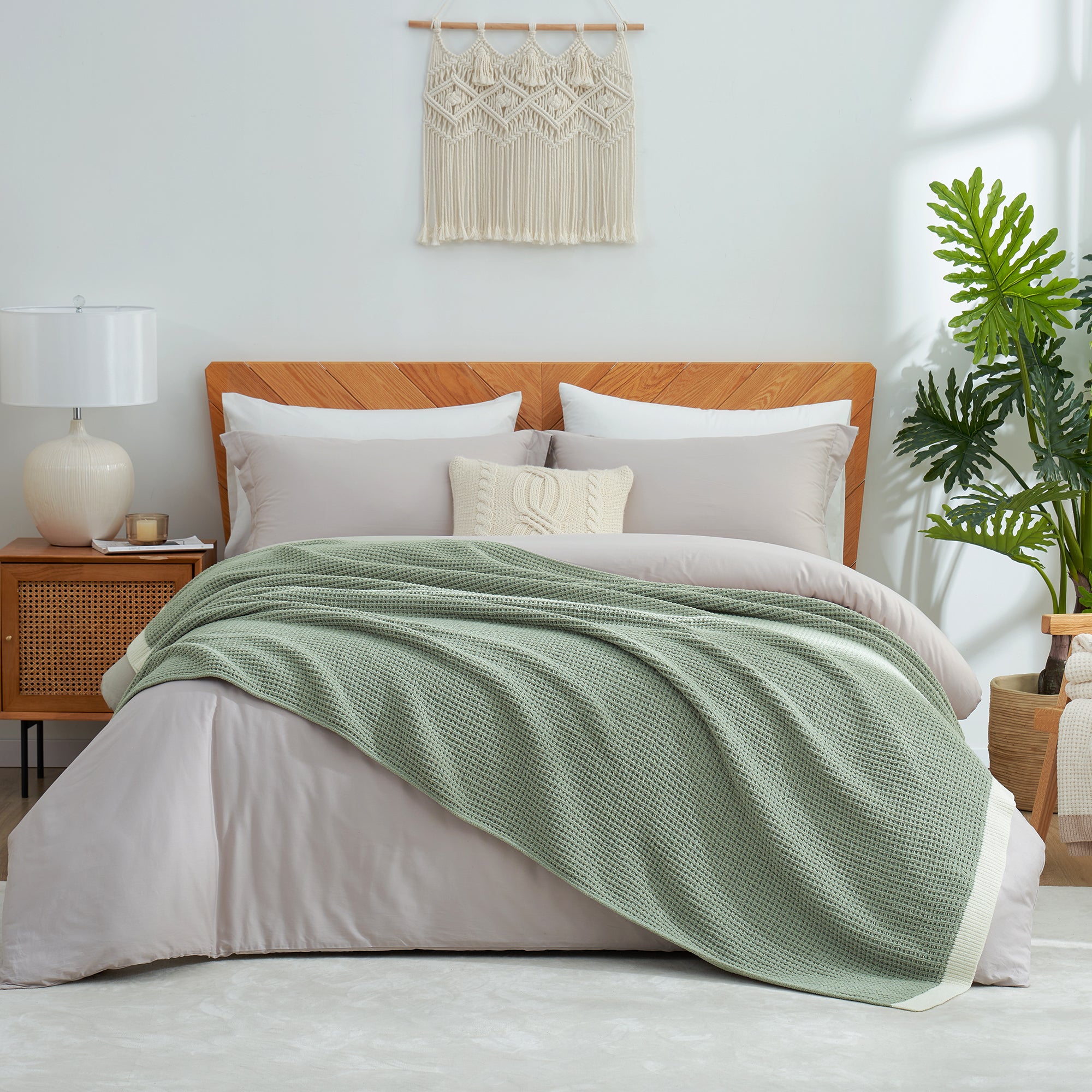 Chenille Waffle Throw Blanket-Sage Green