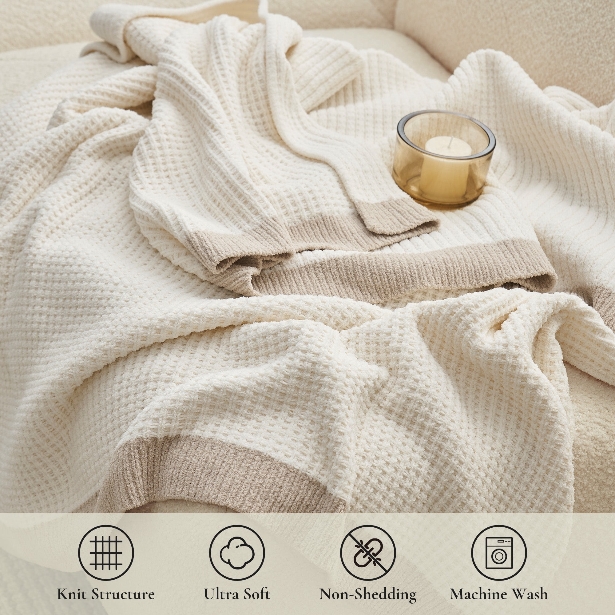 Chenille Waffle Throw Blanket-Ivory