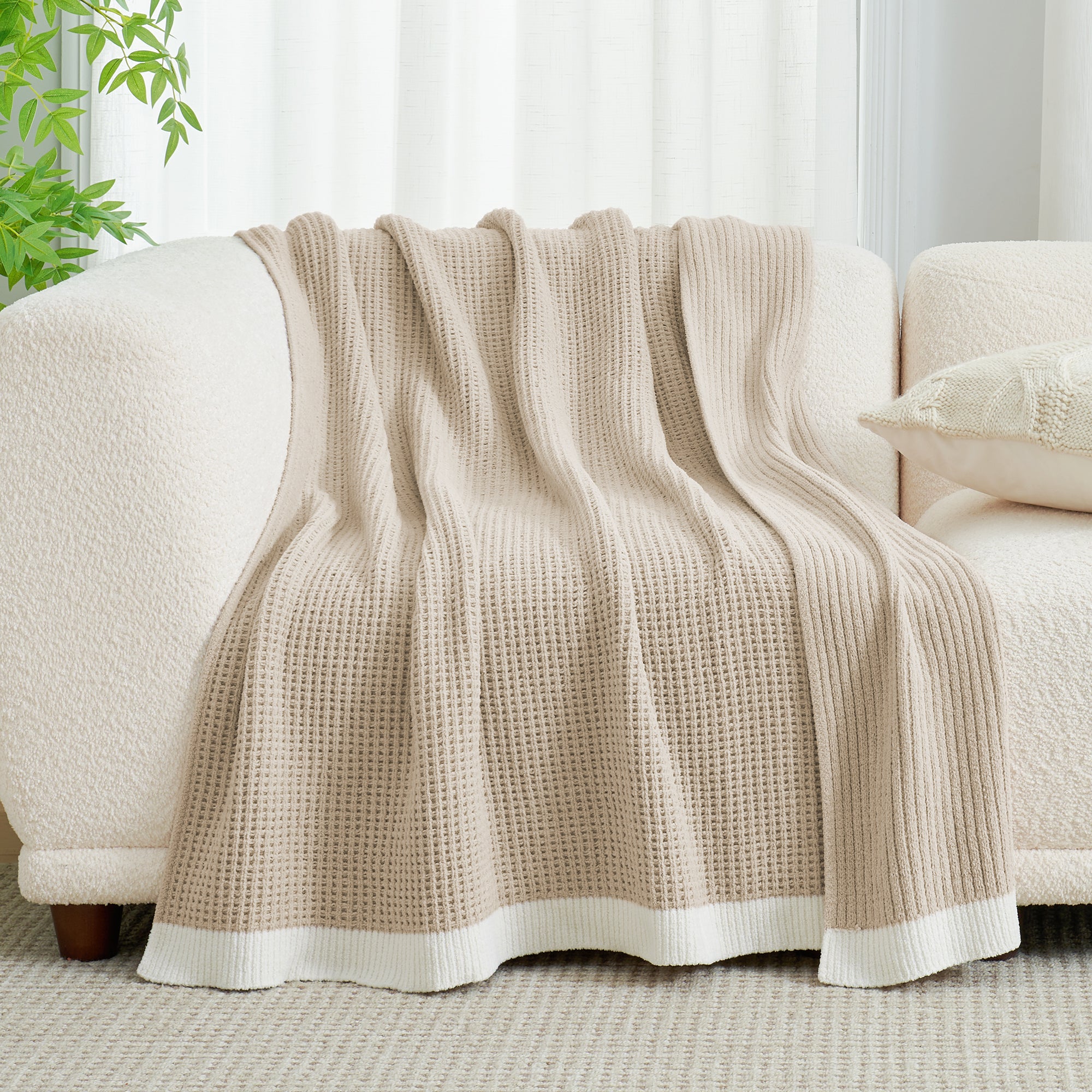 Chenille Waffle Throw Blanket-Beige