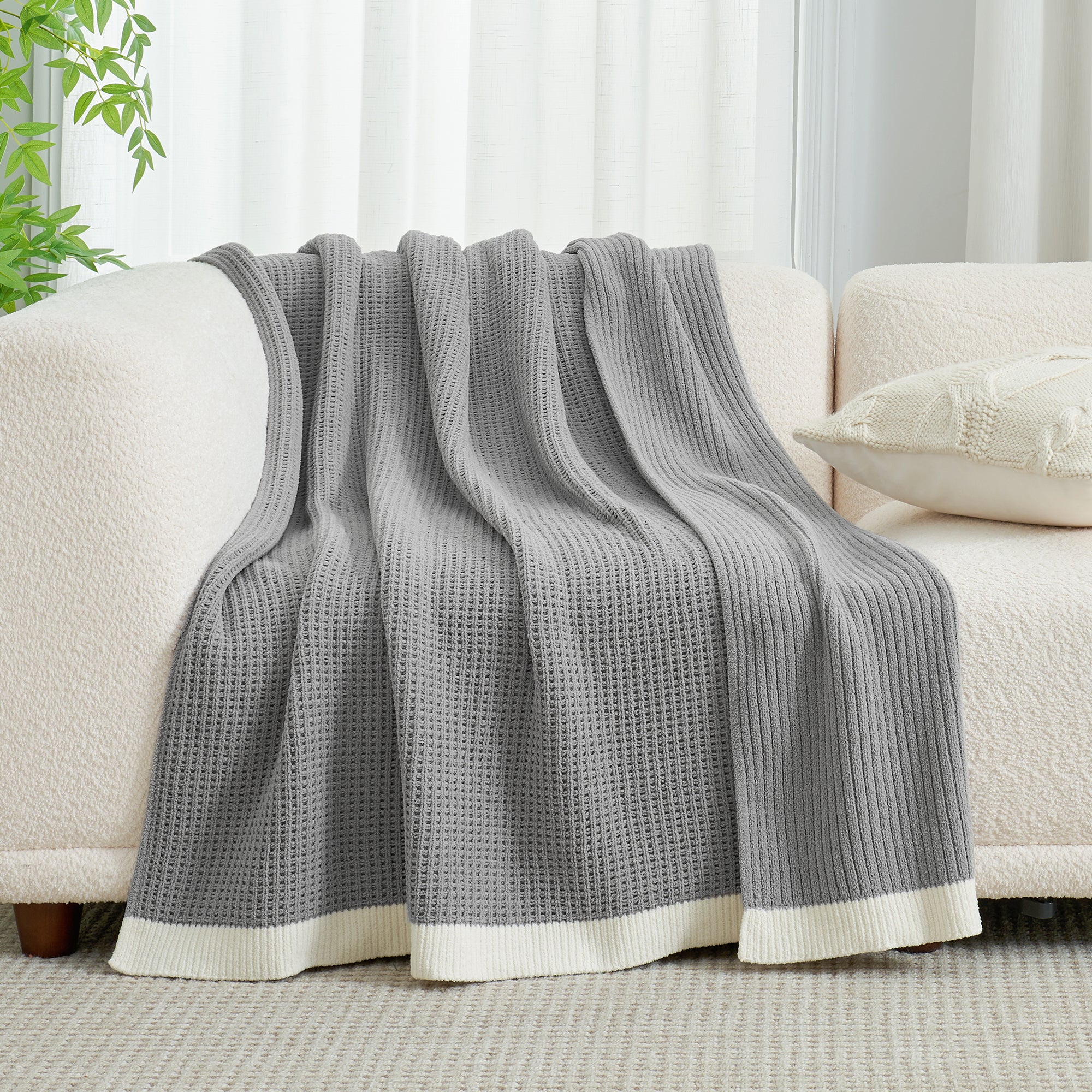 Chenille Waffle Throw Blanket-Grey