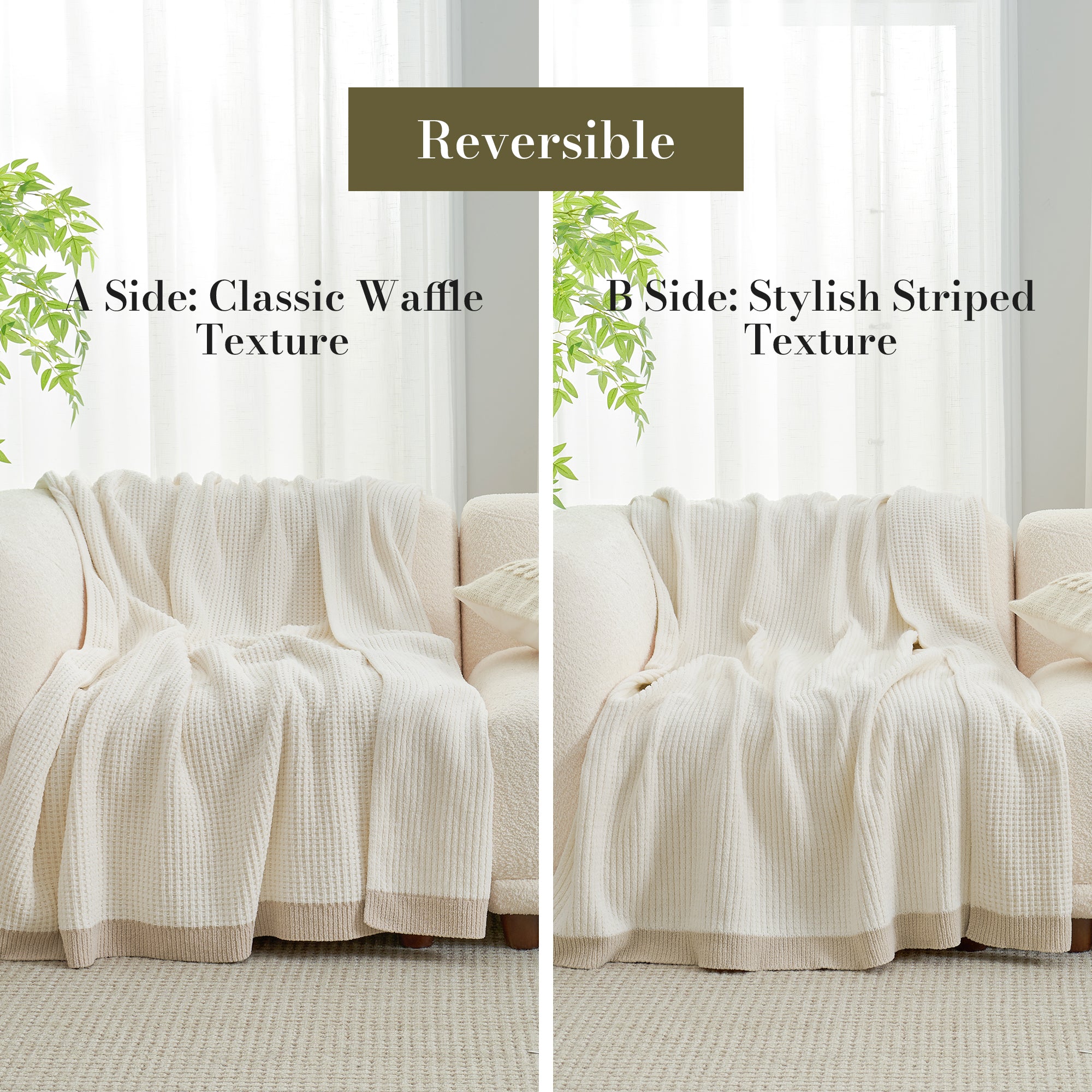 Chenille Waffle Throw Blanket-Ivory