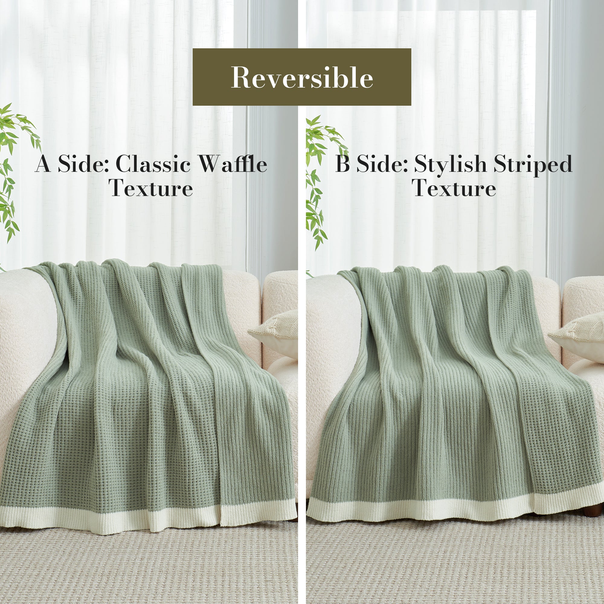 Chenille Waffle Throw Blanket-Sage Green