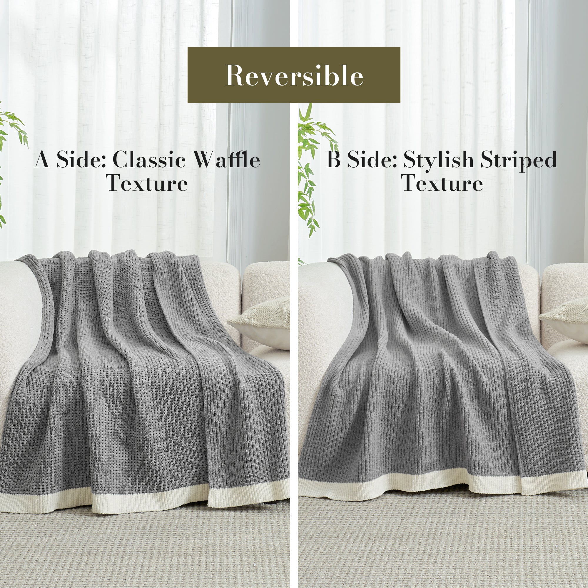 Chenille Waffle Throw Blanket-Grey