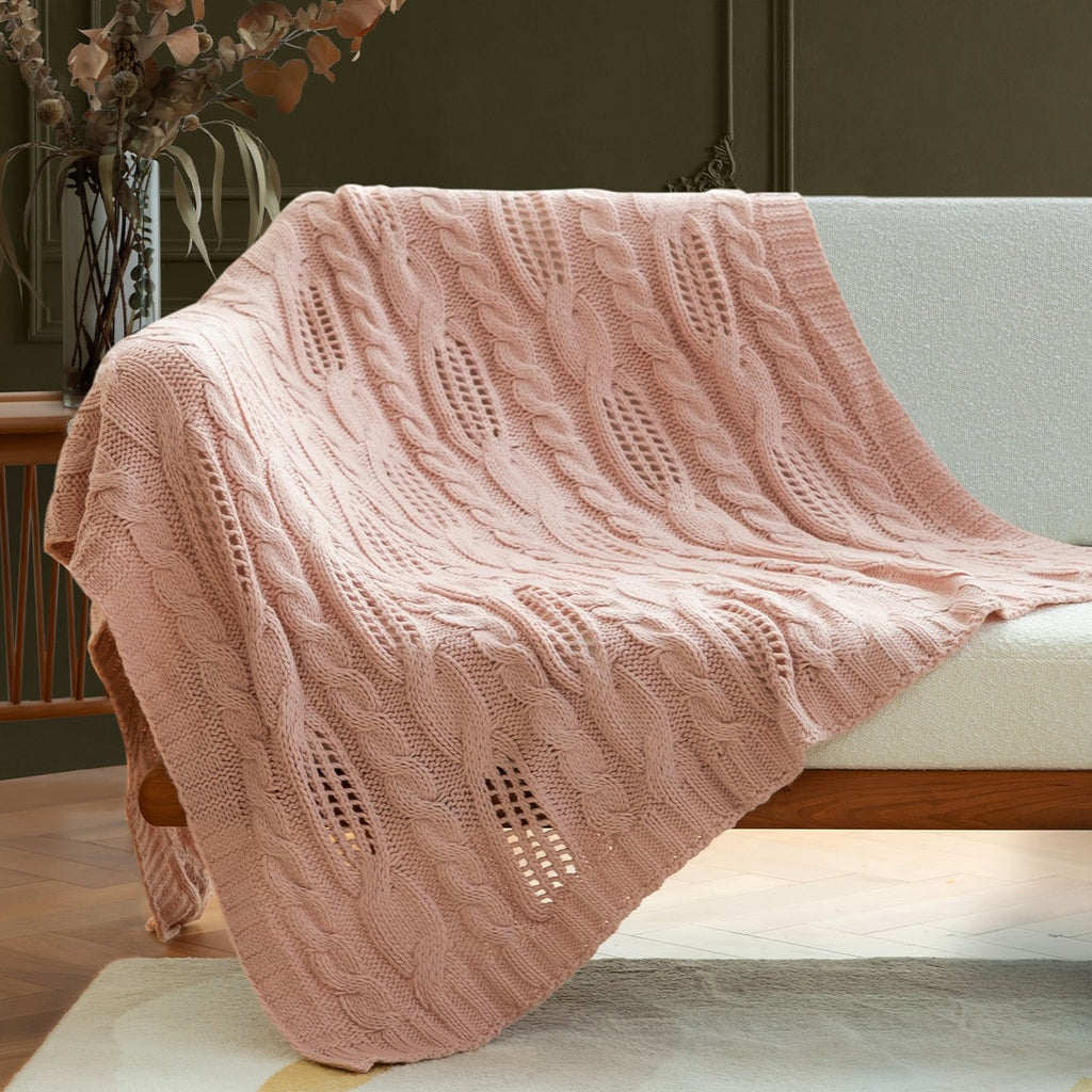 Jourdain Cable Knit Throw - Misty Rose