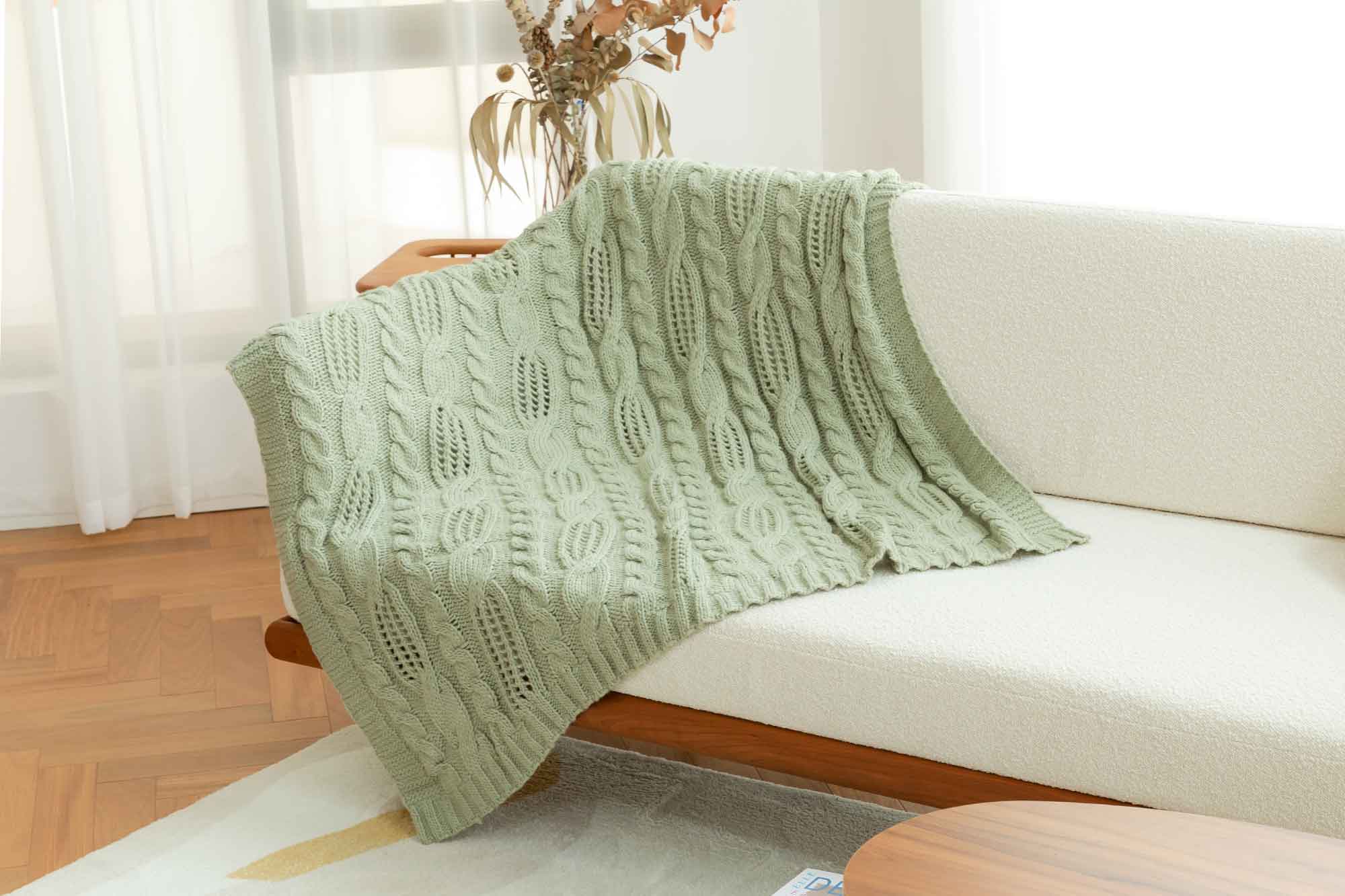 Jourdain Cable Knit Throw - Sage Green