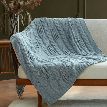 Jourdain Cable Knit Throw - Pale Blue