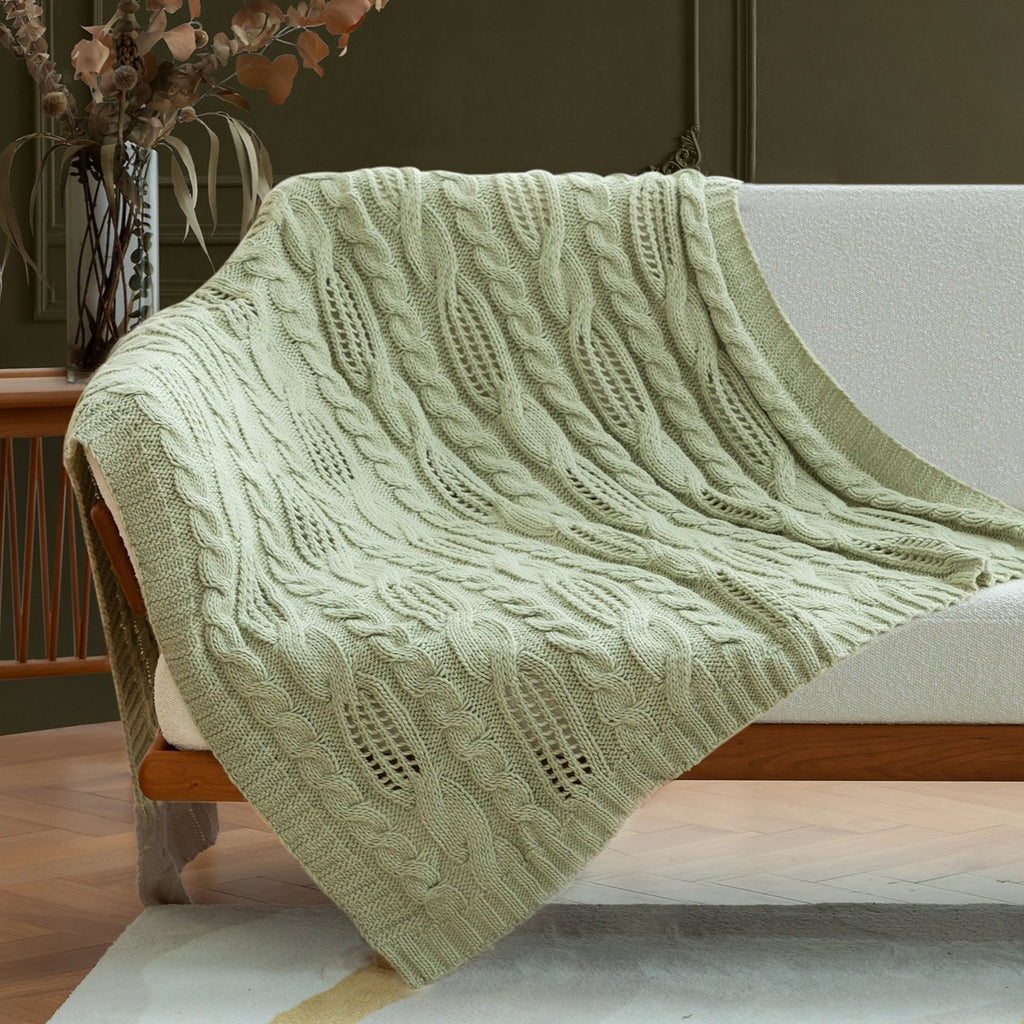 Jourdain Cable Knit Throw - Sage Green