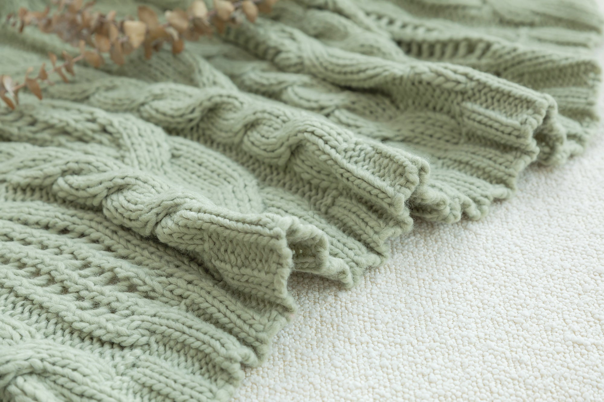 Jourdain Cable Knit Throw - Sage Green