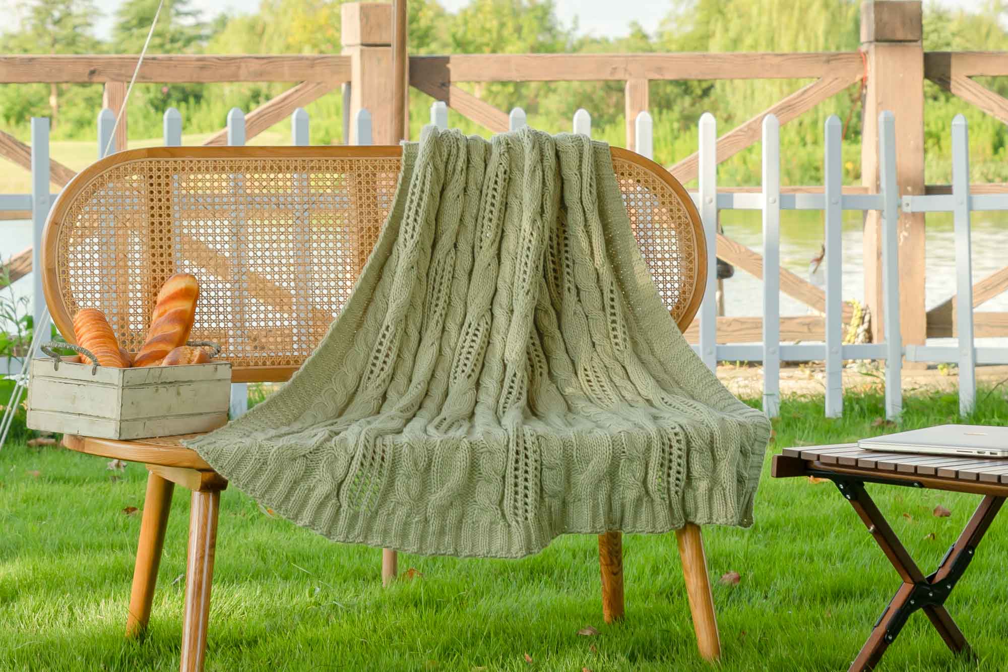 Jourdain Cable Knit Throw - Sage Green