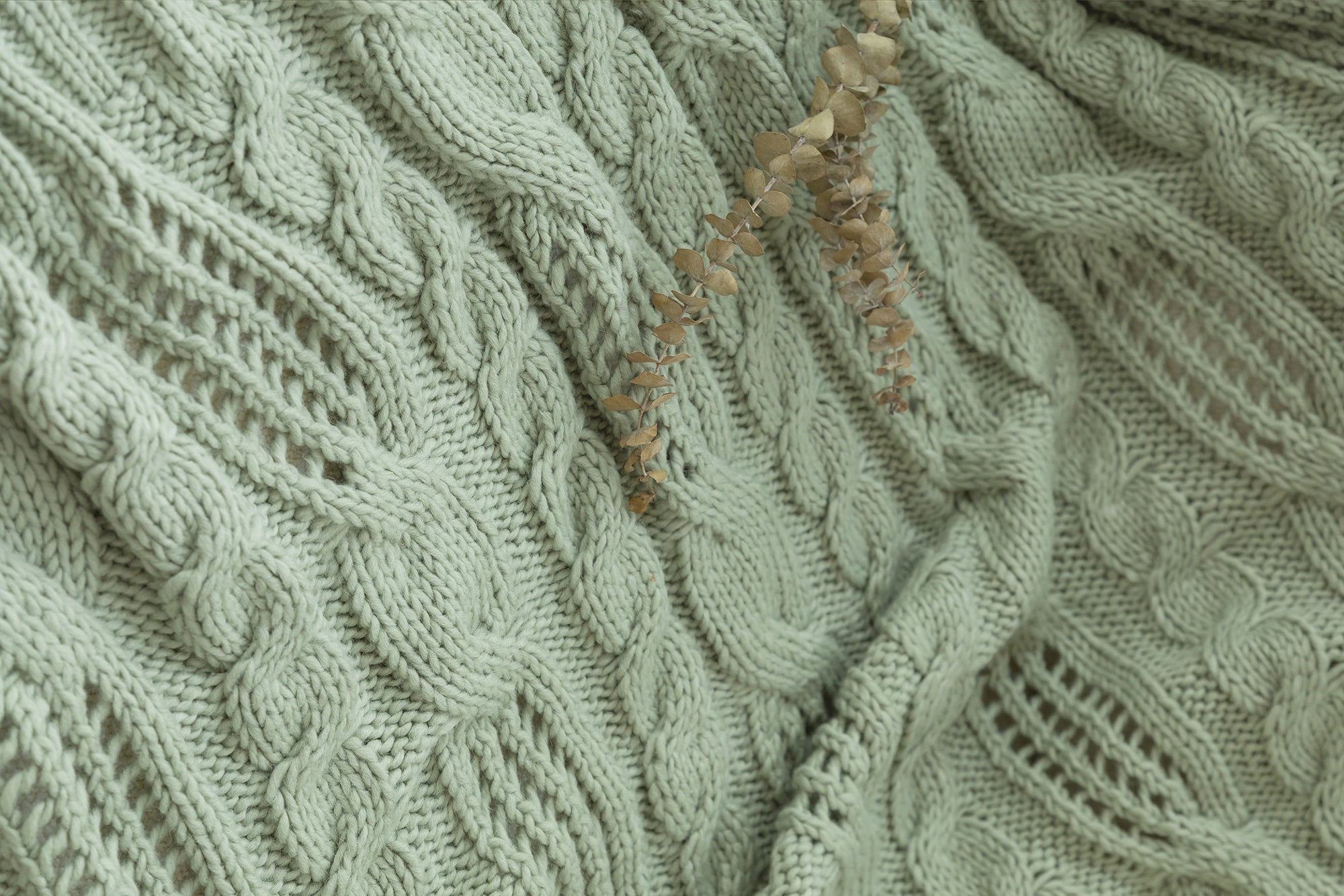 Jourdain Cable Knit Throw - Sage Green